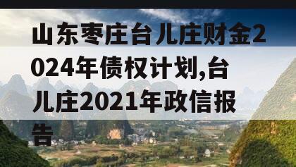 山东枣庄台儿庄财金2024年债权计划,台儿庄2021年政信报告